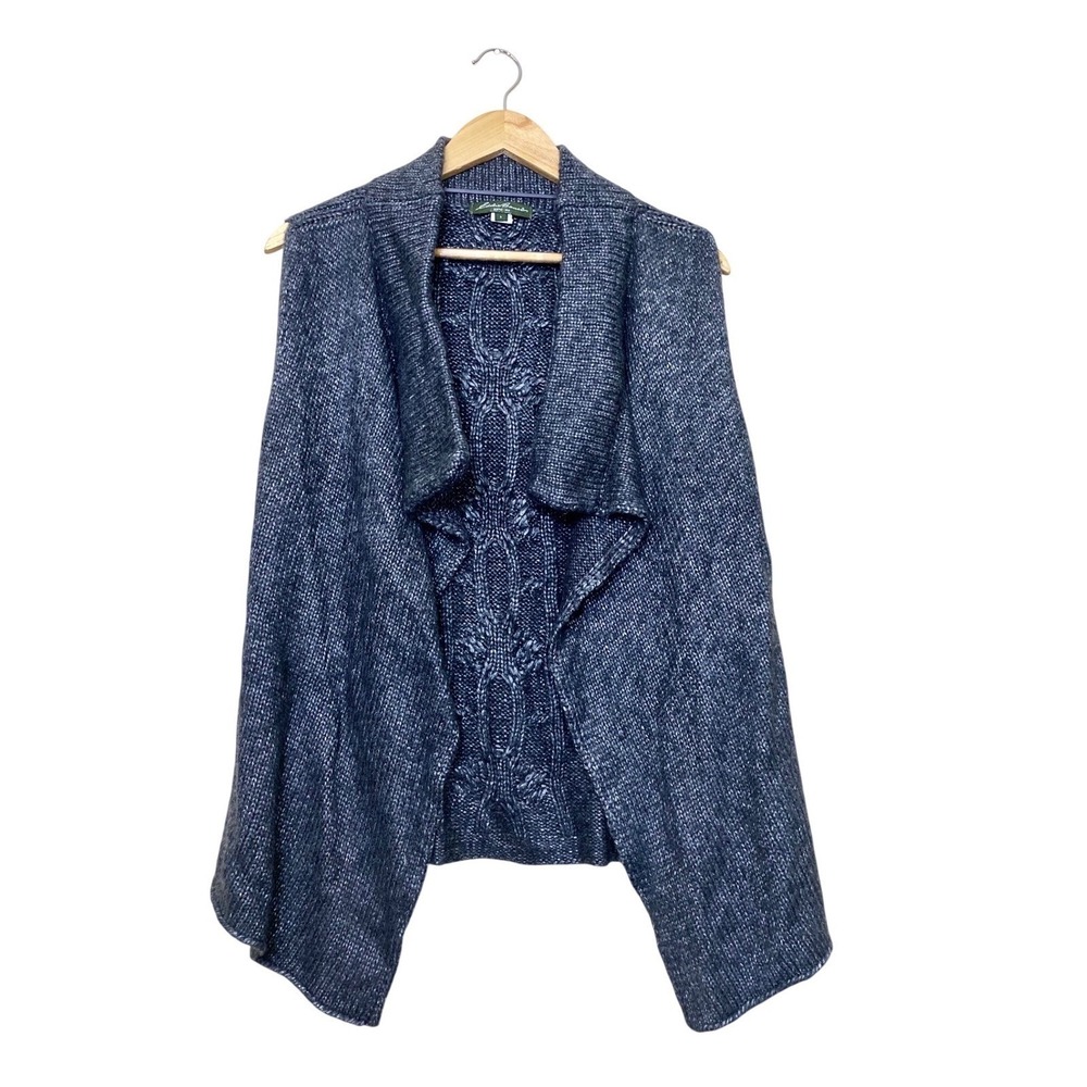 Eddie Bauer Womens Small Gray Cable Knit Angora Blend Open Front Cardigan Vest - Picture 1 of 5